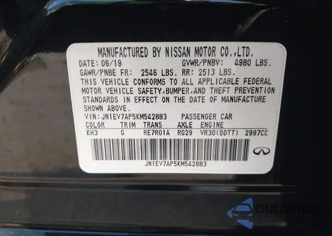 2019 Infiniti Q50 3.0T Luxe z USA, uszkodzony, nr VIN JN1EV7AP5KM542883